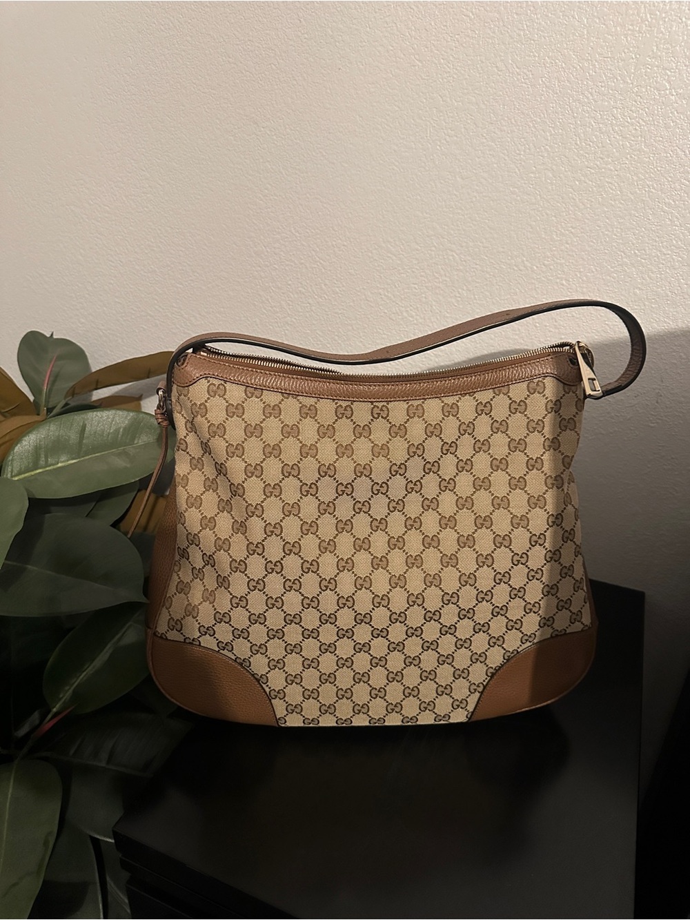 Gucci Bree GG Large Monogram Hobo with Brown Leather Trim